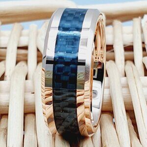 Unisex Tungsten Carbide Ring with Black Carbon Fiber Inlay W328